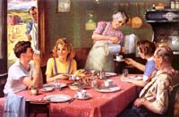Family around dinner table